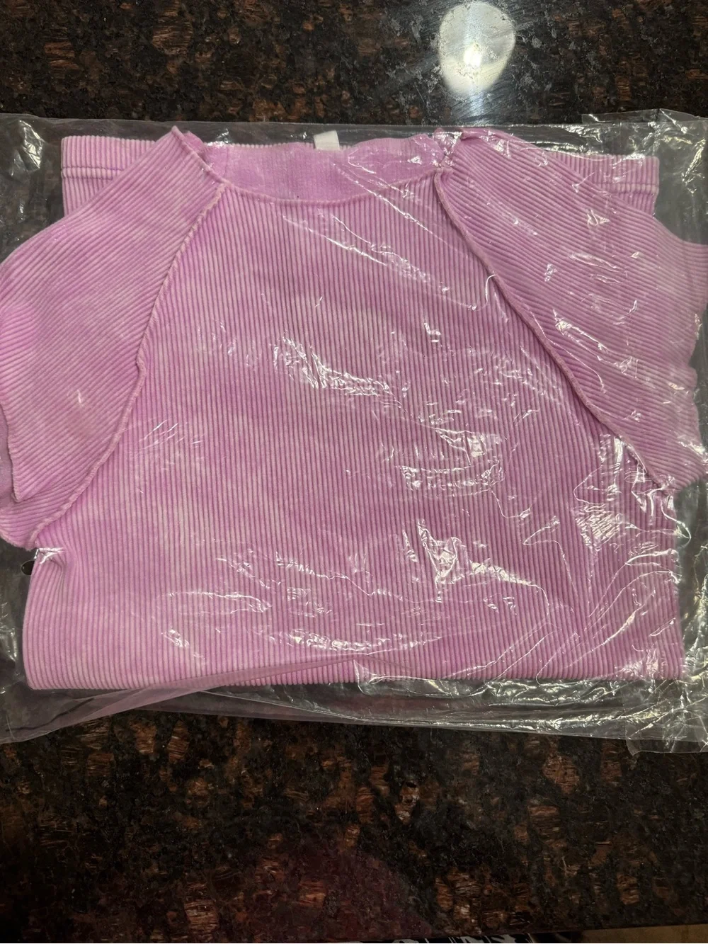 Zenana Ribbed Short Sleeve Top in Light Purple